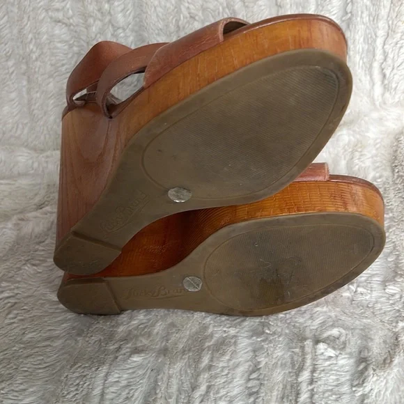 Lucky brand brown leather platform wedges 5 inch good used condition size 7.5 - Picture 8 of 8